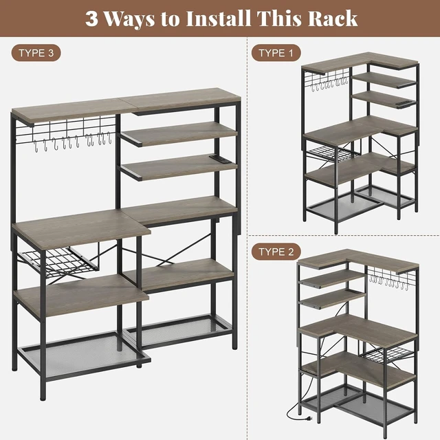 Alt view image 4 of 7 - L-Shaped Bakers Rack with Power Outlets