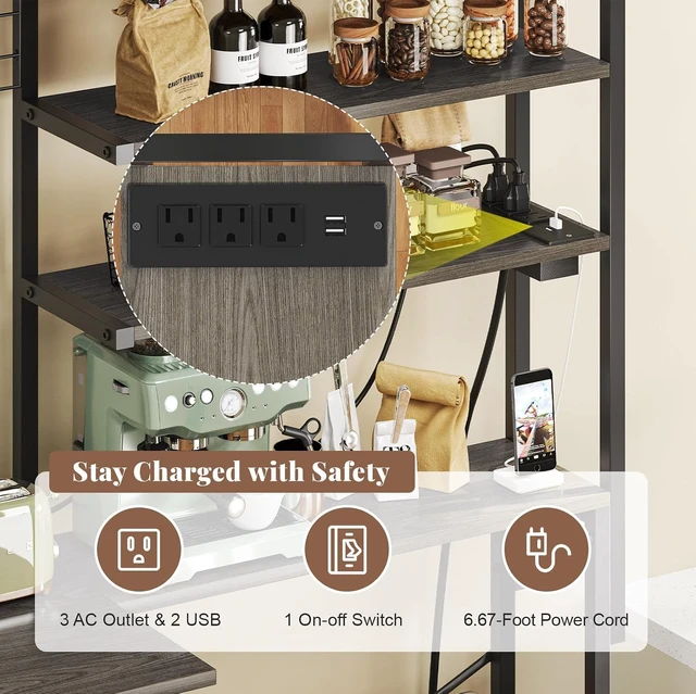 Alt view image 7 of 7 - L-Shaped Bakers Rack with Power Outlets