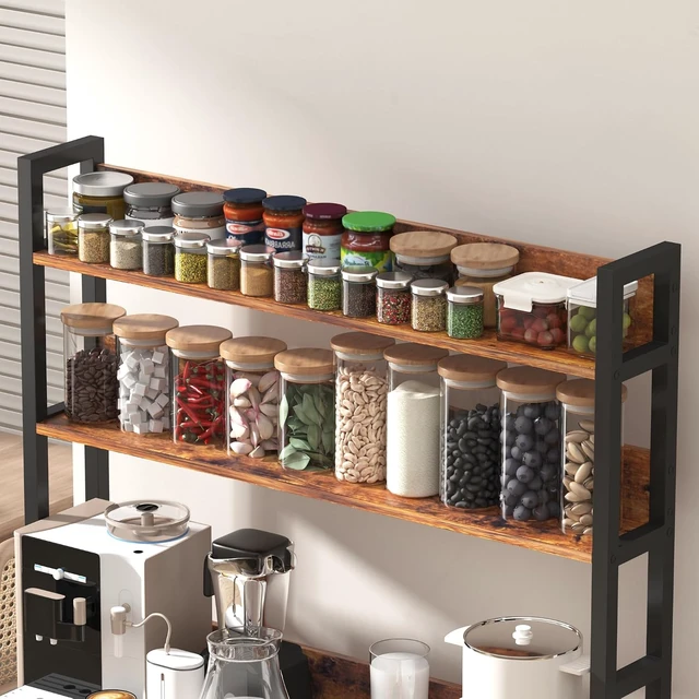 Alt view image 6 of 7 - Kitchen Bakers Rack with Storage Shelves,5-Tier Free Standing Storage Shelf Rack with Hooks,Industrial Microwave Stand Shelf for Dining Room