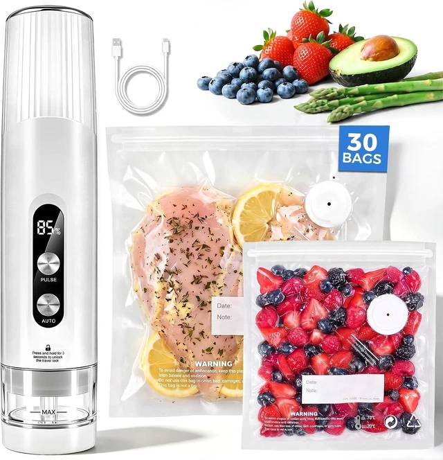 Main image of Compact Handheld Food Vacuum Sealer with 30 Reusable Vacuum Bags
