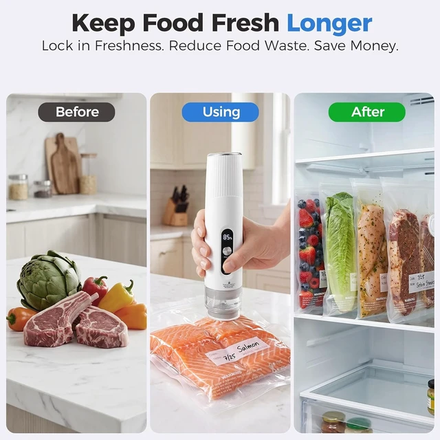 Alt view image 2 of 7 - Compact Handheld Food Vacuum Sealer with 30 Reusable Vacuum Bags