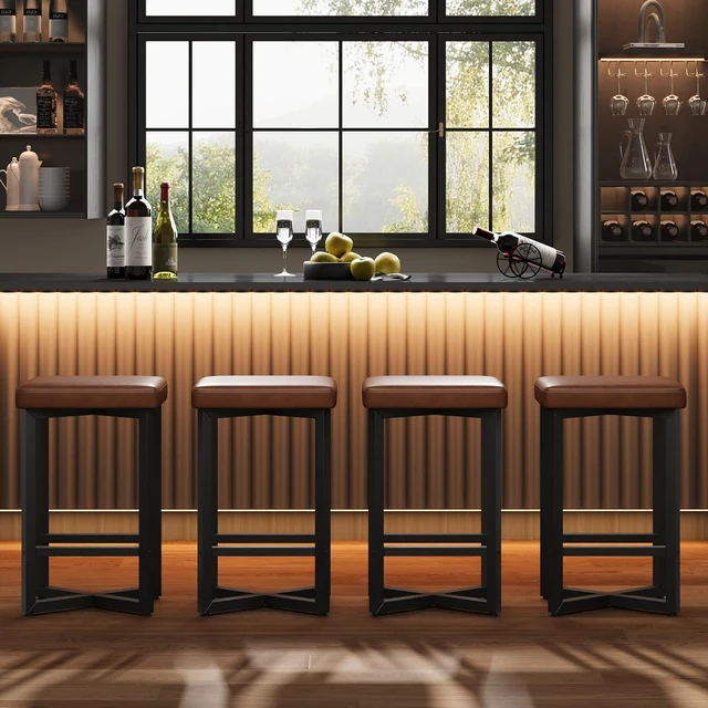 Alt view image 3 of 7 - Bar Stools Set of 4, 24.6" Counter Height Backless Barstools