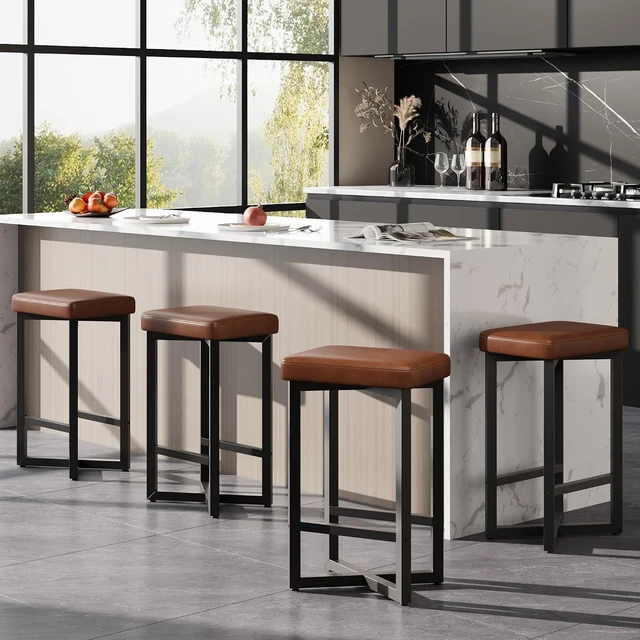 Alt view image 4 of 7 - Bar Stools Set of 4, 24.6" Counter Height Backless Barstools