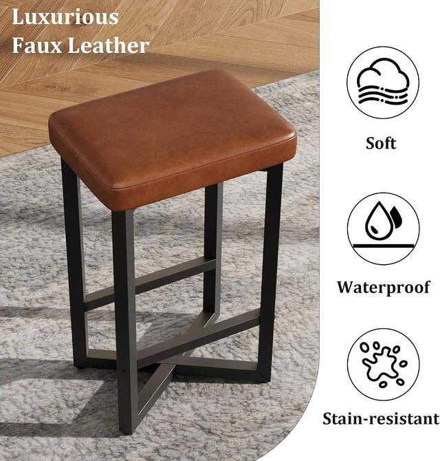 Alt view image 5 of 7 - Bar Stools Set of 4, 24.6" Counter Height Backless Barstools