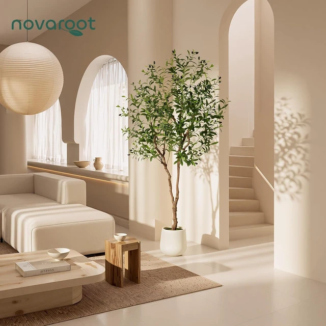 Alt view image 4 of 7 - 6FT Faux Olive Tree with Decorative Planter, Olive Trees Artificial Indoor with Textured Trunk, Silk Leaves and Olive Fruits, Fake Plants for Living Room, Entryway and Office Decor