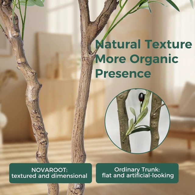 Alt view image 7 of 7 - 6FT Faux Olive Tree with Decorative Planter, Olive Trees Artificial Indoor with Textured Trunk, Silk Leaves and Olive Fruits, Fake Plants for Living Room, Entryway and Office Decor