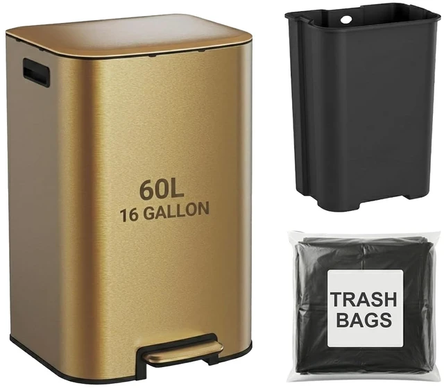 Main image of Kitchen Trash Can with Lid 16 Gal Stainless Steel Pedal Garbage Can