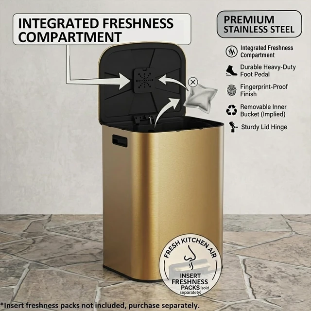 Alt view image 4 of 6 - Kitchen Trash Can with Lid 16 Gal Stainless Steel Pedal Garbage Can