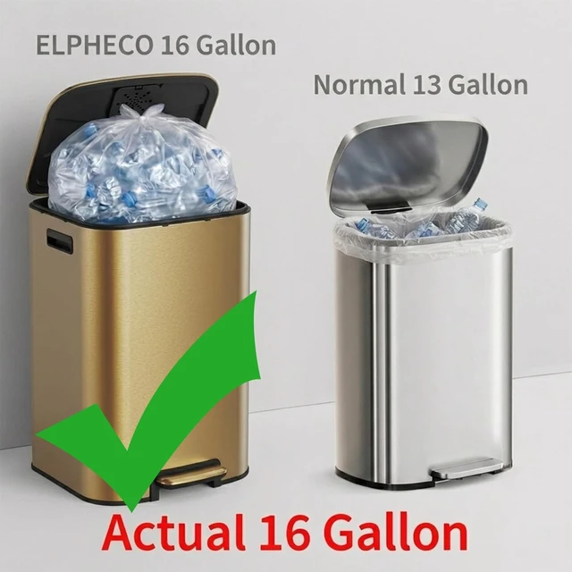 Alt view image 5 of 6 - Kitchen Trash Can with Lid 16 Gal Stainless Steel Pedal Garbage Can