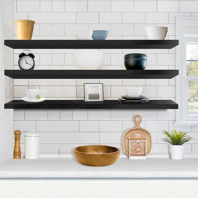 Alt view image 2 of 7 - Floating Shelves for Wall Storage (55 Inch, 3 Pack, Black)