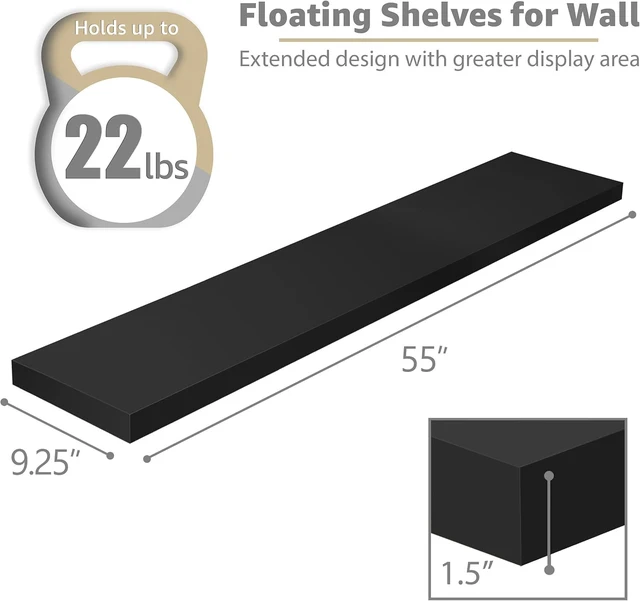 Alt view image 3 of 7 - Floating Shelves for Wall Storage (55 Inch, 3 Pack, Black)