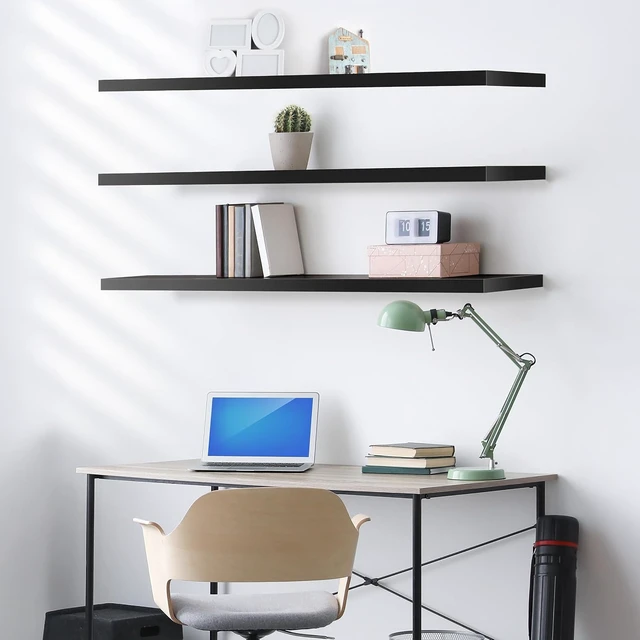 Alt view image 5 of 7 - Floating Shelves for Wall Storage (55 Inch, 3 Pack, Black)