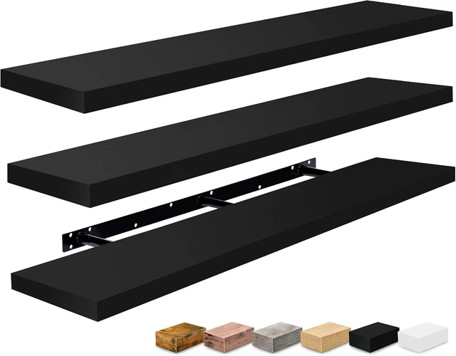 Alt view image 7 of 7 - Floating Shelves for Wall Storage (55 Inch, 3 Pack, Black)