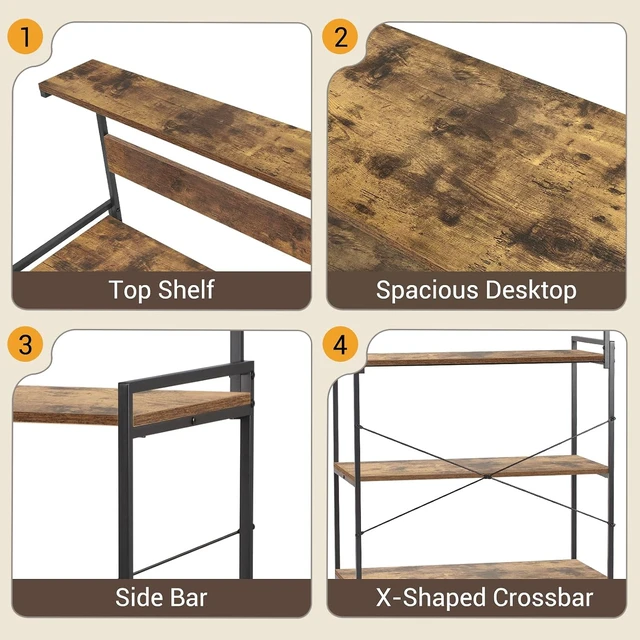Alt view image 5 of 7 - 4-Tier Kitchen Baker's Rack with Power Outlet, Microwave Stand and Storage Shelves, Coffee Station Organizer (Rustic Brown)