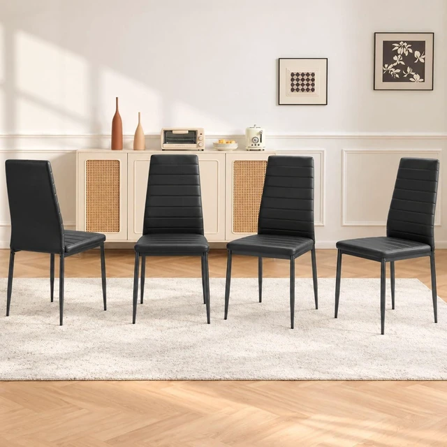 Main image of Dining Chairs Set of 4, PU Leather & High Back, Black