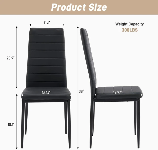 Alt view image 2 of 7 - Dining Chairs Set of 4, PU Leather & High Back, Black