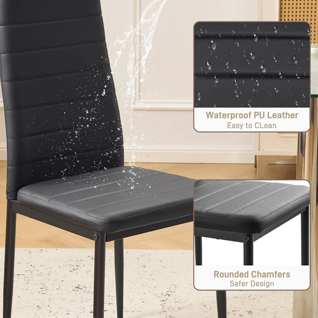 Alt view image 4 of 7 - Dining Chairs Set of 4, PU Leather & High Back, Black