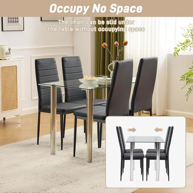 Alt view image 6 of 7 - Dining Chairs Set of 4, PU Leather & High Back, Black
