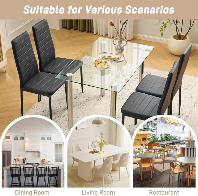 Alt view image 7 of 7 - Dining Chairs Set of 4, PU Leather & High Back, Black