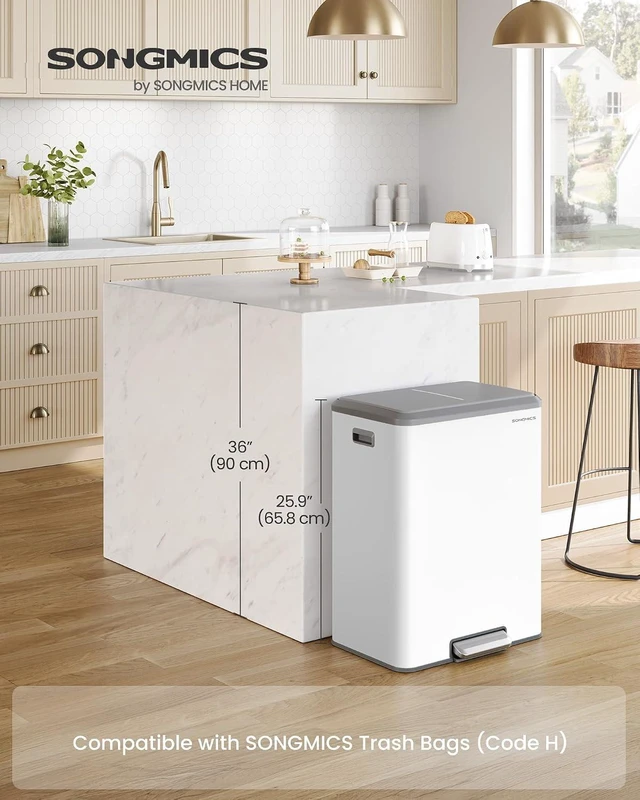Alt view image 2 of 6 - Trash Can, 2 x 8 Gallon (2 x 30 L), Stainless Steel