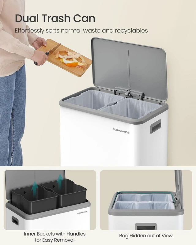 Alt view image 4 of 6 - Trash Can, 2 x 8 Gallon (2 x 30 L), Stainless Steel