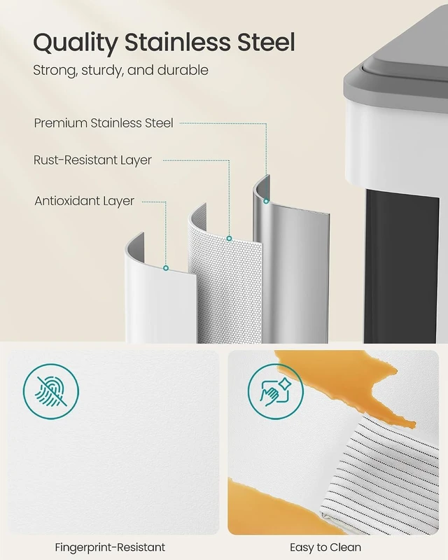 Alt view image 5 of 6 - Trash Can, 2 x 8 Gallon (2 x 30 L), Stainless Steel