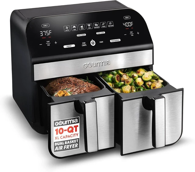Main image of Air Fryer - 10 Qt Dual Basket Capacity, Stainless Steel