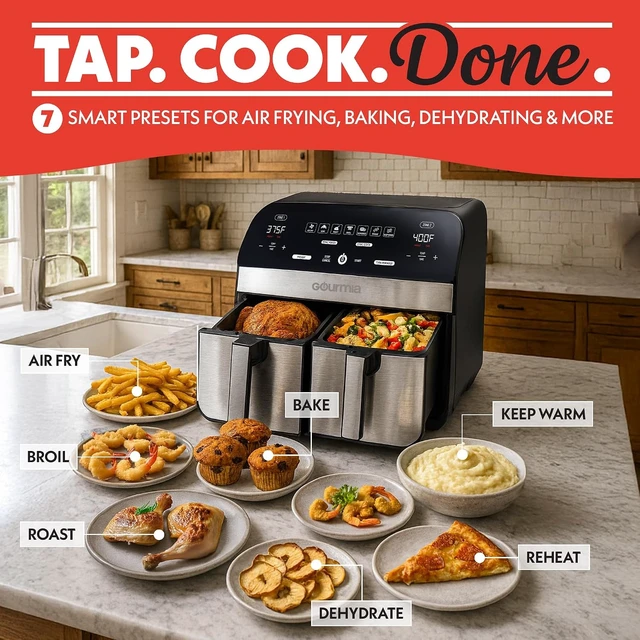 Alt view image 2 of 7 - Air Fryer - 10 Qt Dual Basket Capacity, Stainless Steel