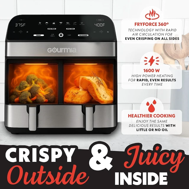 Alt view image 4 of 7 - Air Fryer - 10 Qt Dual Basket Capacity, Stainless Steel