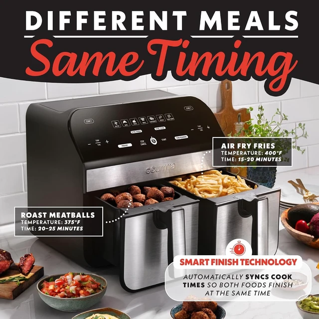 Alt view image 7 of 7 - Air Fryer - 10 Qt Dual Basket Capacity, Stainless Steel