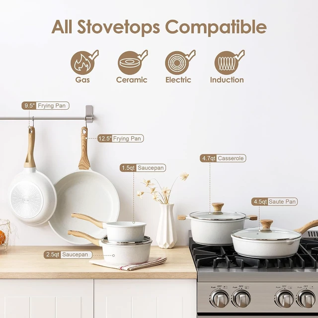 Alt view image 4 of 7 - 16Pcs Ceramic Cookware Set Non toxic, Pots and Pans Set Non Stick