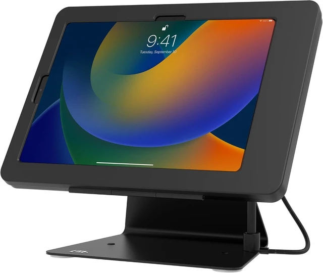 Main image of Desktop Anti-Theft Stand Kiosk Stand with Stylus, Tether, and Aluminum Enclosure for iPad 11th Gen A16 11 - 10th Gen 10.9 - Air 4th & 5th Gen - 11 Pro & More - Black (PAD-DASB109)
