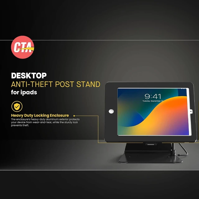Alt view image 2 of 7 - Desktop Anti-Theft Stand Kiosk Stand with Stylus, Tether, and Aluminum Enclosure for iPad 11th Gen A16 11 - 10th Gen 10.9 - Air 4th & 5th Gen - 11 Pro & More - Black (PAD-DASB109)