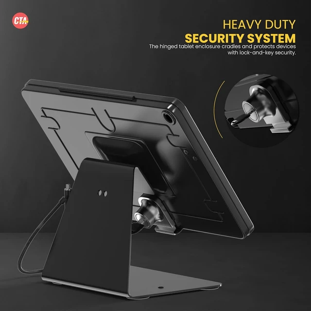 Alt view image 3 of 7 - Desktop Anti-Theft Stand Kiosk Stand with Stylus, Tether, and Aluminum Enclosure for iPad 11th Gen A16 11 - 10th Gen 10.9 - Air 4th & 5th Gen - 11 Pro & More - Black (PAD-DASB109)