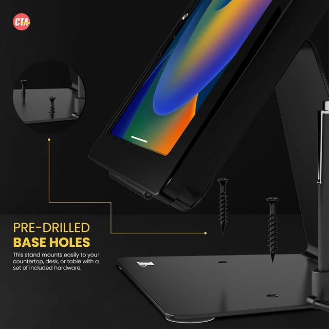 Alt view image 4 of 7 - Desktop Anti-Theft Stand Kiosk Stand with Stylus, Tether, and Aluminum Enclosure for iPad 11th Gen A16 11 - 10th Gen 10.9 - Air 4th & 5th Gen - 11 Pro & More - Black (PAD-DASB109)