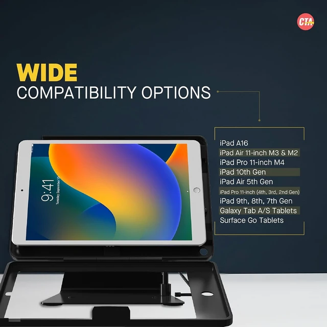 Alt view image 6 of 7 - Desktop Anti-Theft Stand Kiosk Stand with Stylus, Tether, and Aluminum Enclosure for iPad 11th Gen A16 11 - 10th Gen 10.9 - Air 4th & 5th Gen - 11 Pro & More - Black (PAD-DASB109)
