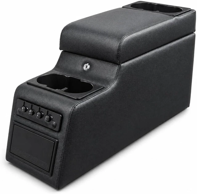 Main image of Locking Center Console Compatible with Jeep CJ5 1976-1983, CJ7 1976-1986 and Wrangler YJ 1987-1995 with Adjustable Cup Holders, Removable 6-Can Cooler, Padded Armrest and Hidden Storage, Grey