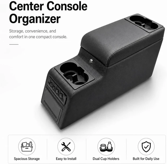 Alt view image 7 of 7 - Locking Center Console Compatible with Jeep CJ5 1976-1983, CJ7 1976-1986 and Wrangler YJ 1987-1995 with Adjustable Cup Holders, Removable 6-Can Cooler, Padded Armrest and Hidden Storage, Grey