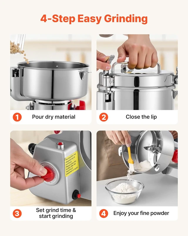 Alt view image 6 of 7 - Electric Grain Mill Grinder, 3400W 2500G Spice Corn Dry Grinding Machine, 32000RPM High Speed Stainless Steel Pulverizer Powder Machine for Dried Grain Coffee Bean Spice Nut (270° Swing Type)