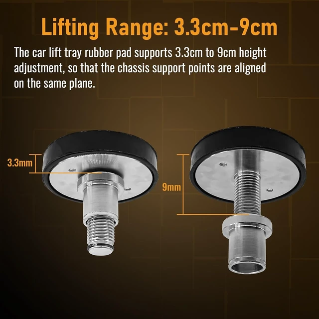 Alt view image 5 of 7 - 4 Pack 35mm Shaft Diameter Car Lift Round Tray Rubber Pads Fit for 2 Post Car Lift, Screw Up Car Lift Feet Pad, Heightening Feet Plus High Car Lift Tray