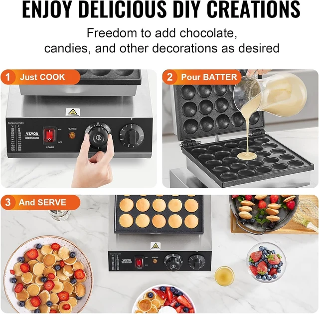 Alt view image 6 of 7 - Mini Dutch Pancake Maker, 25PCS 43mm Diameter Dorayaki Baker Machine, 1700W Commercial Electric Poffertjes Grill, Non-stick Stainless Steel, Temp & Time Control, for Home Kitchen Restaurant