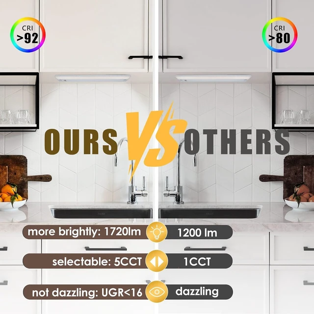 Alt view image 3 of 7 - 2Packs of Under Cabinet Lighting Hardwired, 48in 26W 1720LM Dimmable Led Light for Kitchen/Closet, CRI 92+, R9 90+, 5 Color Temperature, 2700K-5000K(Warm White, Cool White, Daylight)
