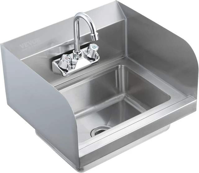 Main image of Commercial Hand Sink 17x12.8 inch Stainless Steel Sink with Faucet & Side Splash, Wall-Mount Small Hand Basin for Restaurant, Kitchen, Bar, Garage, Home