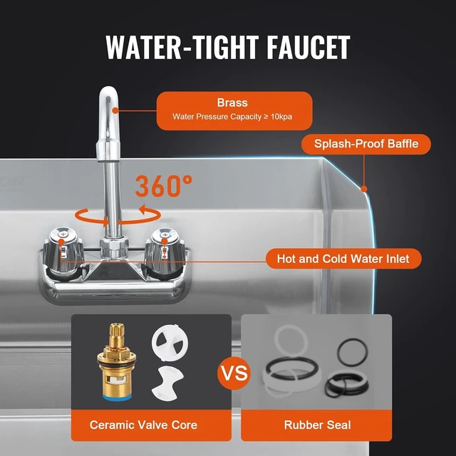 Alt view image 3 of 7 - Commercial Hand Sink 17x12.8 inch Stainless Steel Sink with Faucet & Side Splash, Wall-Mount Small Hand Basin for Restaurant, Kitchen, Bar, Garage, Home
