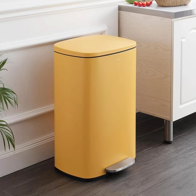 Alt view image 2 of 7 - Connor 2-Piece Iron Trash Can, Daffodil Yellow