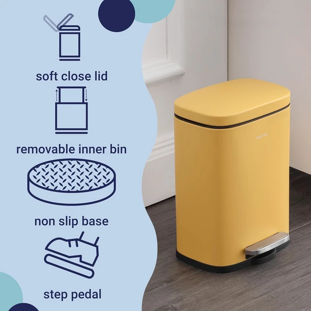 Alt view image 3 of 7 - Connor 2-Piece Iron Trash Can, Daffodil Yellow