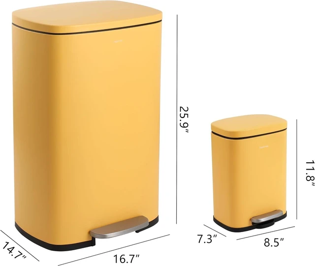 Alt view image 4 of 7 - Connor 2-Piece Iron Trash Can, Daffodil Yellow