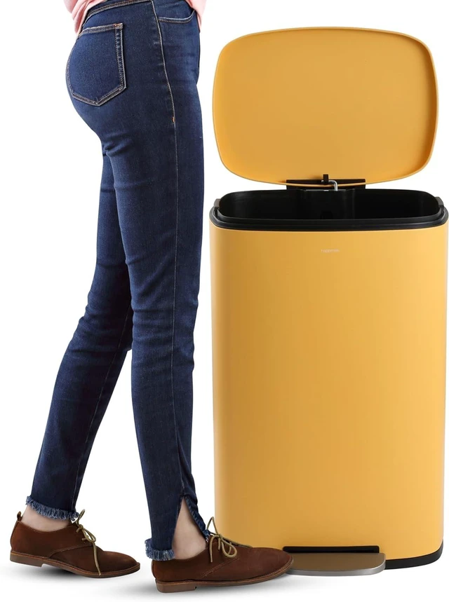 Alt view image 6 of 7 - Connor 2-Piece Iron Trash Can, Daffodil Yellow