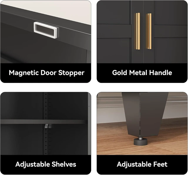 Alt view image 4 of 7 - 61" Metal Pantry Cabinet in Black, Modern Storage Cabinet with Adjustable Shelves, Sturdy Metal Cupboard for Kitchen, Office, Living Room & Bathroom Organization