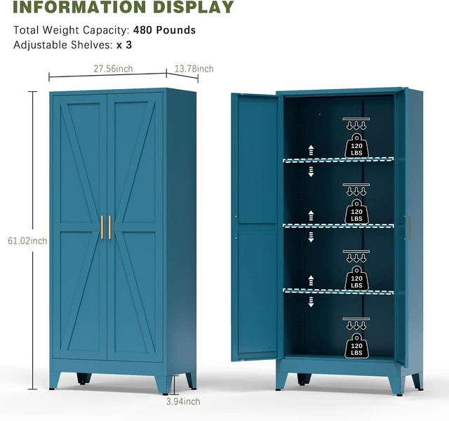Alt view image 3 of 7 - Home Farmhouse Storage Cabinet with 2 Barn Door, 61" H Metal Cabinet